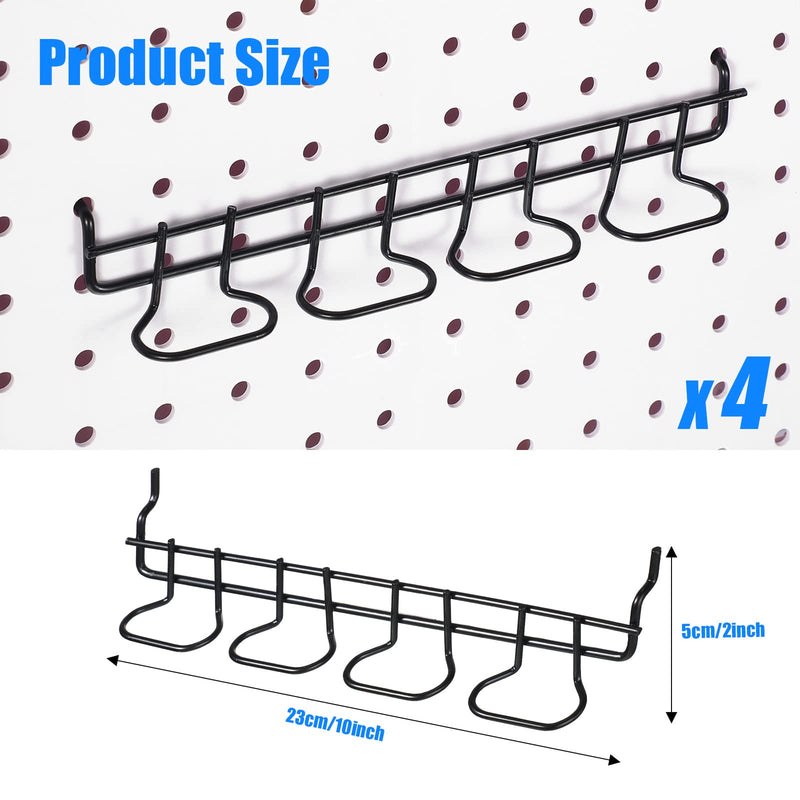 4 Pieces Pegboard Pliers Holders, Stainless Steel Pegboard Hooks Accessories Shelving Display Hooks Multi Ring Tool Holders Four Tool Multi Tool Organizer Racks for Shop Store Supermarket (Black) Black