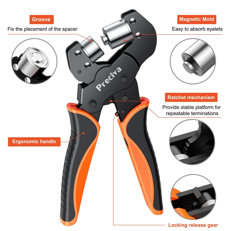 Grommet Tool Kit of 3/8" and 1/4", Preciva 𝐈𝐧𝐭𝐞𝐫𝐜𝐡𝐚𝐧𝐠𝐞𝐚𝐛𝐥𝐞 𝐃𝐨𝐮𝐛𝐥𝐞 𝐇𝐞𝐚𝐝 Handheld Grommet kit with 400pcs Silver Grommets for Advertising Poster, Banner, Ponchos, Cardboard 10 and 6 mm