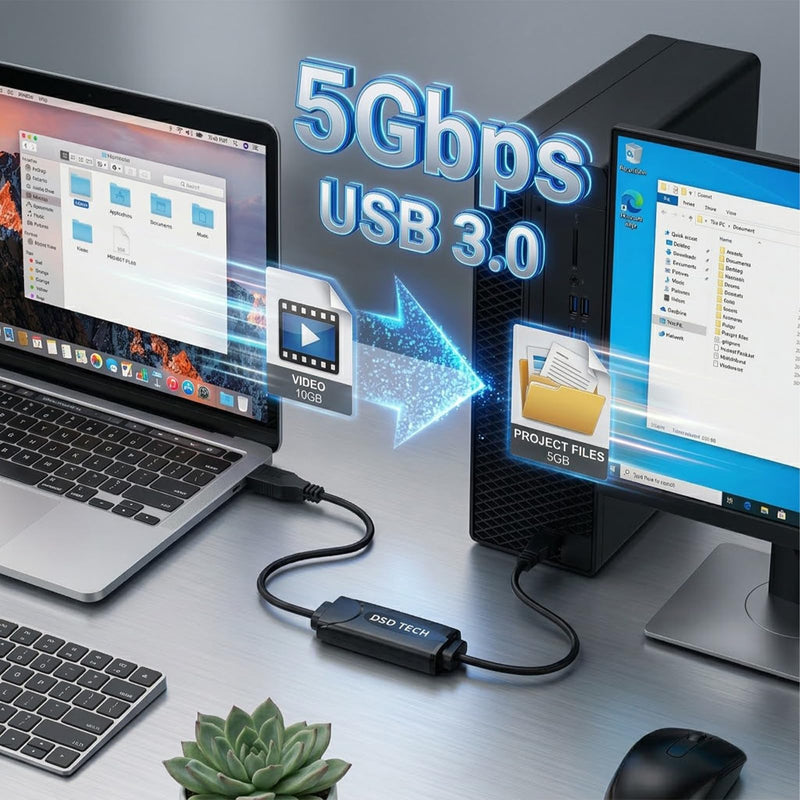 DSD TECH SH-K03A USB 3.0 Data Link Cable, 5Gbps Fast File Transfer & KM Sharing, Win and Mac, 10ft