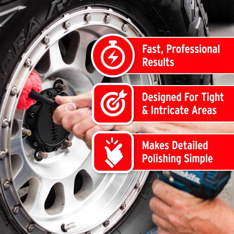 Mothers PowerBall Mini, Polishing Tool with 10” Quick Swap Bit – Drill-Powered, Cleans & Polishes Tight Areas on Wheels, Diamond Plate, Lenses, Engine Parts & More, Fast & Unmatched Shine (05141)