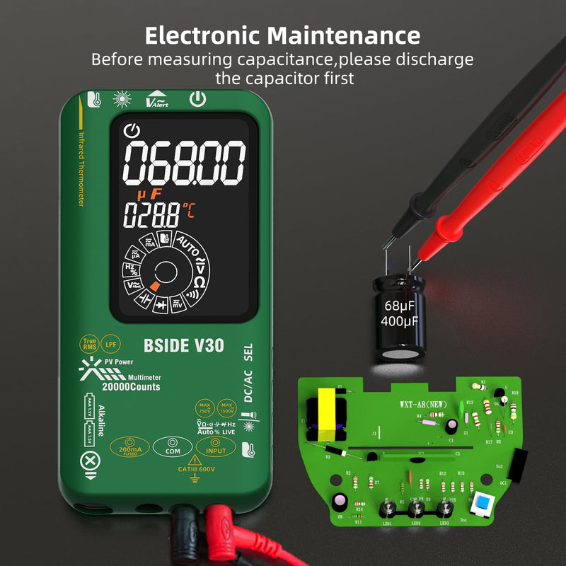 BSIDE 20000 Counts Digital Multimeter 1500V/750V Rechargeable Infrared Thermometer 0.1μA10μV Resolution Amp Tester D:S=10:1 Measure NCV Diode Capacitance Resistance Hz