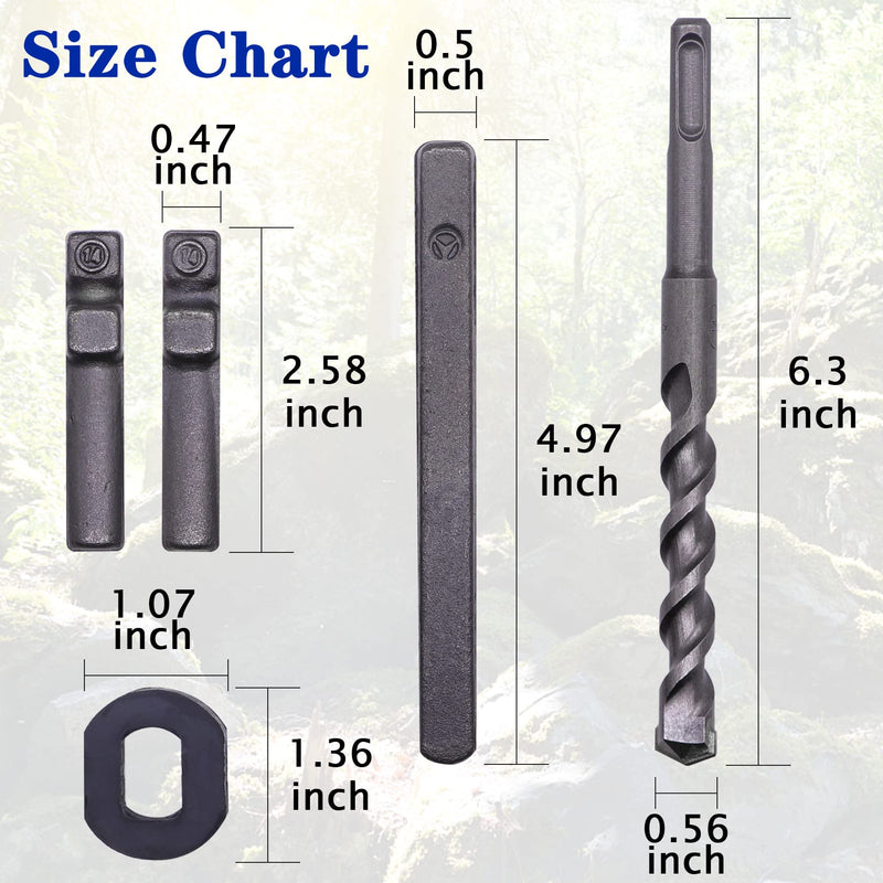 6PCS Rock Splitting Wedges and 1PCS Rotary Hammer Drill Bit, Wedge and Feather Shims, Stone Splitter Tools for Granites, Concretes, Boulders, Volcanic Rocks, Limestone Rocks 9/16" (14mm)