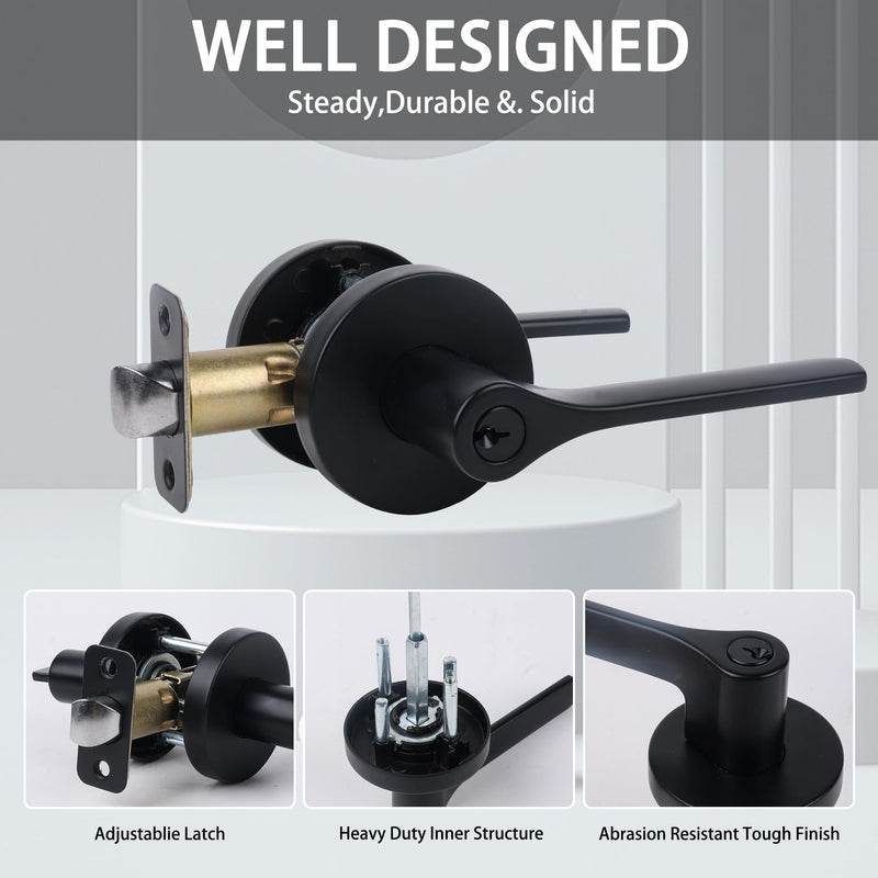 Exterior Door Lock Set,Combo Lock-Heavy Duty Black Door Handle and Single Cylinder Deadbolt Lock,Front Door Lock Set,Keyed Alike Door Locks for Front Door(Matte Black,1Pack Set) 1 Pack Matte Black