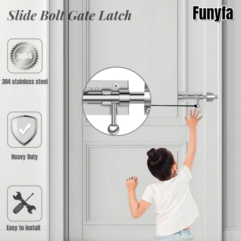Barrel Bolt Latch,6.3 inch Slide Bolt Gate Latch,14mm Bolt Heavy Duty Shed Door Latch,304 Stainless Steel Black Finish Door Lock Latch for Barn, Wooden Fence, Slide,Door (2, Silver) 2