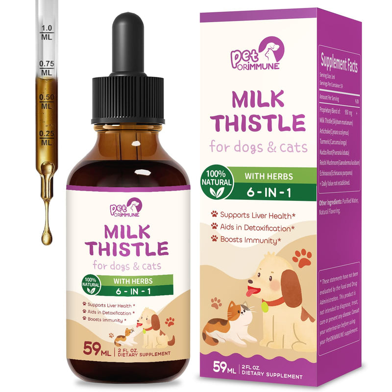 Milk Thistle for Dogs & Cats Supports Liver Health, Pet Milk Thistle Extract Drops Aids in Detoxification & Boosts Immunity W/Artichoke Turmeric Kudzu Root Echinacea Extract. 2 oz