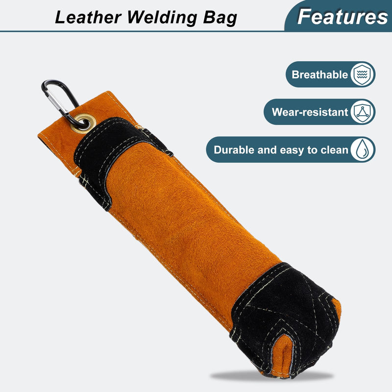 HARFINGTON Welding Rod Holder Thickened Leather Pouch 9x35cm with Clip Waist Bag for Welding Rod Storage, Toolkit, Arc Welding Rods, Brown