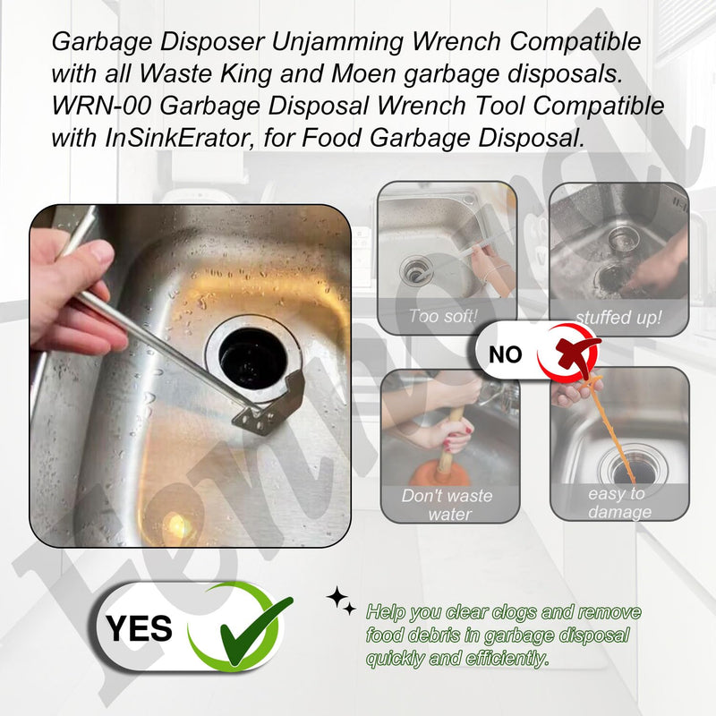 Fennoral Garbage Disposer Unjamming Wrench, 2 Pack, Compatible with SinkErator Moen, Removes Clogging Above The Sink, WR00KIT