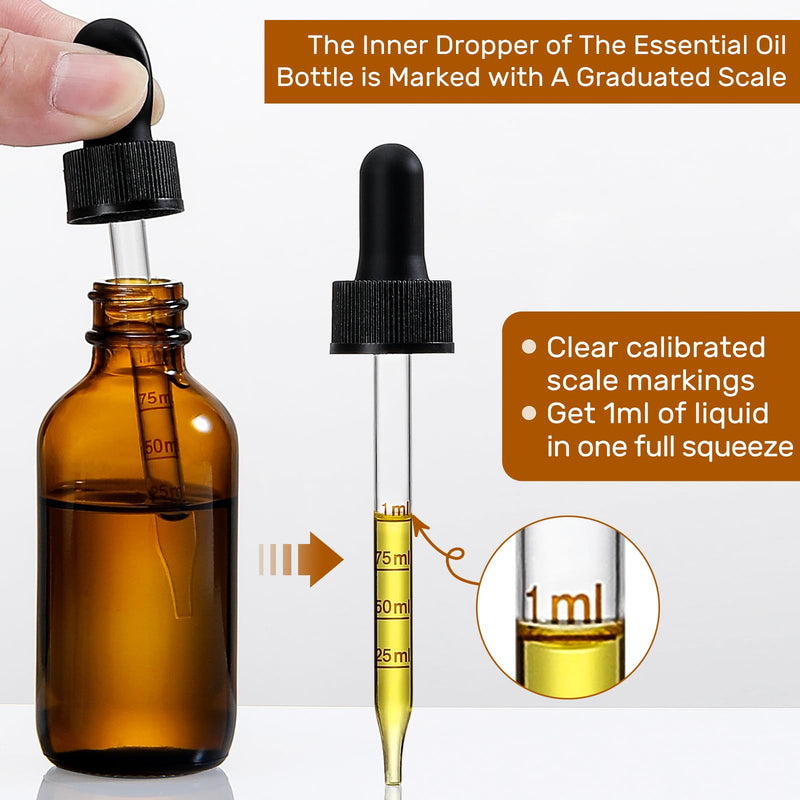 2 oz Dark Amber Glass Dropper Bottles with Measurement Dropper, 4 Pack- 60ml Thick Tincture Bottles with Measured Eye Dropper, Leakproof Essential Oils Bottles for Health, Personal Care & Beauty