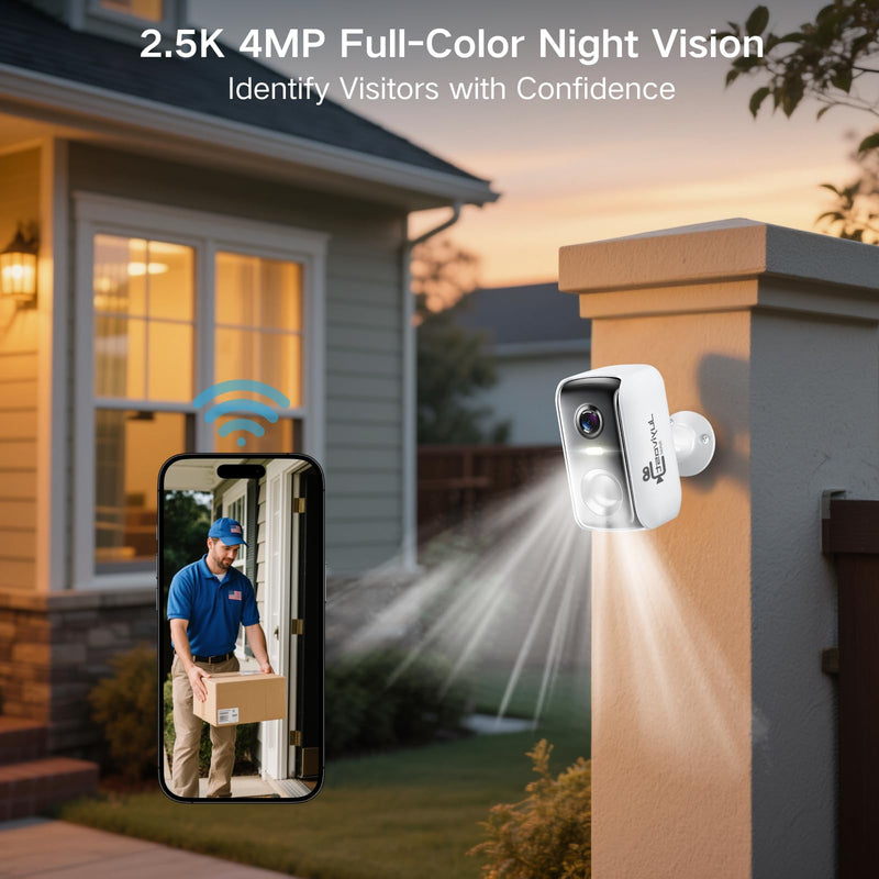 Security Cameras Wireless Outdoor, WIFI Cameras for Home Security with AI Motion Detection Spotlight Siren, Solar Panel Battery Powered, 2K Color Night Vision, 2-Way Talk, Waterproof, Cloud/SD Storage Q151SP-White