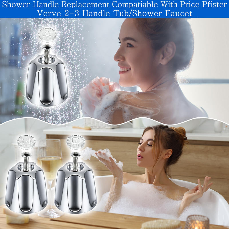 Dreyoo 3 Piece Metal Shower Knob Replacement Compatible with Price/Pfister Verve Tub Shower, Bathtub Faucet Handle Remodel Trim Kit Include 1 Hot 1 Cold 1 Diverter and 3 Screws(Polished Chrome) Polished Chrome