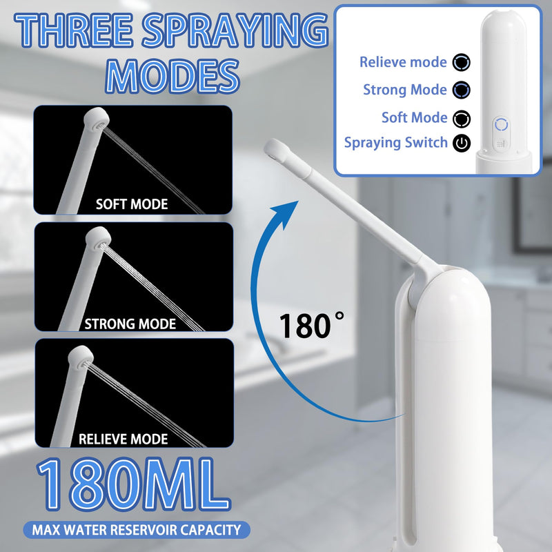 High Pressure Electric Bidet with USB-C Rechargeable Handheld Water Sprayer, Portable Travel Bidet for Men and Women, Personal Hygiene and Postpartum Care (White, 180ML) White