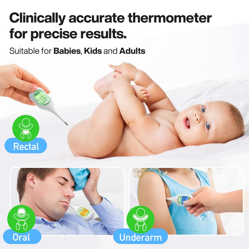 Boncare 9 Seconds Digital Basal Thermometer for Adults and Kids - Accurate Oral Thermometer with Fever Alarm, Rectal Thermometer for Baby with Large Display (Light Green) Light Green