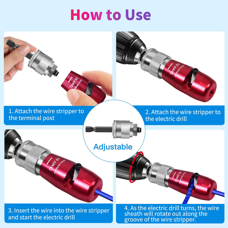 Wire Twister Tool for Drill, Wire Stripping Tool for Drill, Drill Wire Stripper and Twister Kit, Wire Stripping Tool & Wire Twisting Connector, 8 In 1 Wire Stripping and Twisting Electrician Tool Set