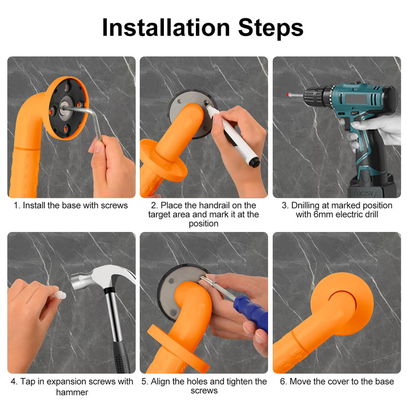 supregear Shower Grab Bar, Heavy Duty Anti-Slip Bathroom Safety Rail, Stainless Steel Support Handle for Elderly, Children, Disabilities, Ideal for Bathtub, Toilet, Kitchen, Stairway, 16 in/40 cm Yellow
