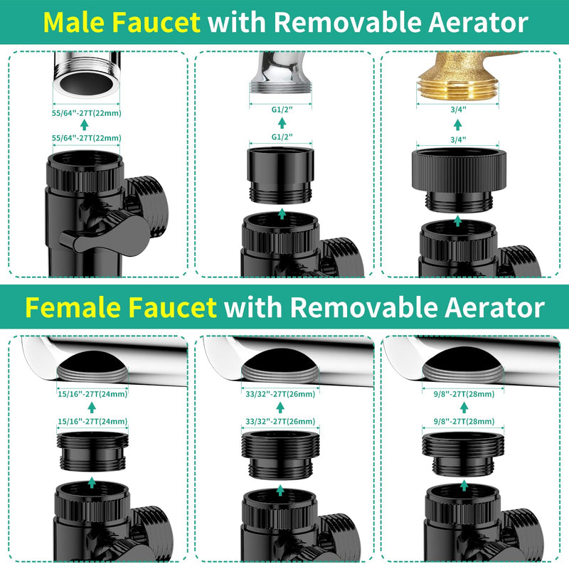 Sink Hose Sprayer Attachment for Faucet, 3 Mode Shower Head Attaches to Tub Faucet with 5 Adapters, High Pressure Shower Head for Bathtub, Handheld Showerhead with Filter (Black) Black