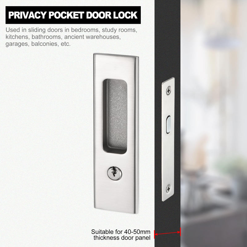 PATIKIL Sliding Door Lock Invisible Recessed Handle Latch Pocket Door Lock Sliding Door Lock with Keys for Sliding Barn Wood Door Furniture Hardware, Silver