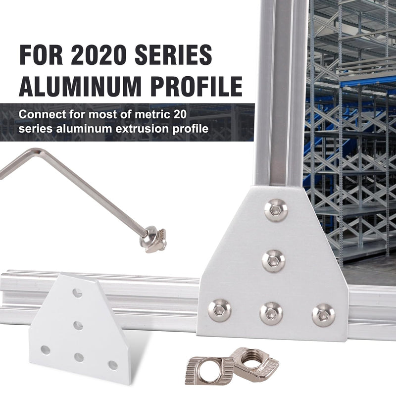 20Pcs 2020 Corner Bracket Joint Plate T Shape 5 Hole Aluminum Extrusion Connector with 100Pcs T-Nuts, 100Pcs Screws and 1Pc Wrench for 20 x 20mm Series Aluminum Extrusion Profile 20Pcs T Shape
