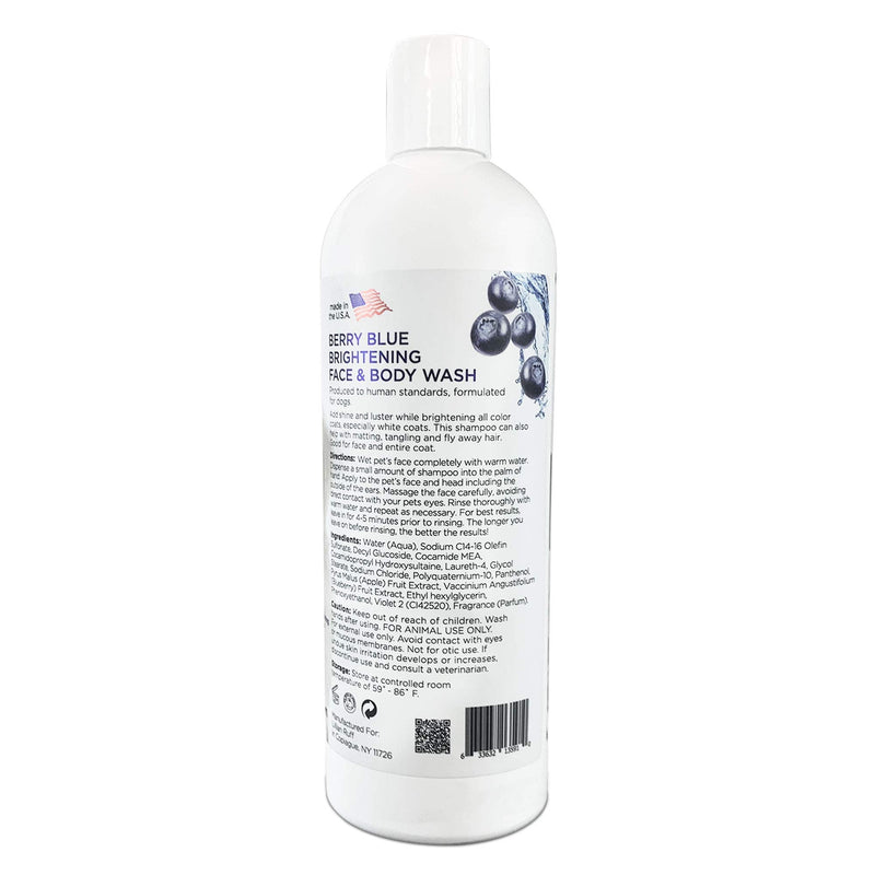 Lillian Ruff Berry Blue Brightening Face and Body Wash for Dogs and Cats - Tear Free Blueberry Shampoo - Remove Tear Stains, Hydrate Dry Itchy Skin, Add Shine & Luster to Coats - Made in USA (16oz) 16 Fl Oz (Pack of 1) - PawsPlanet Australia