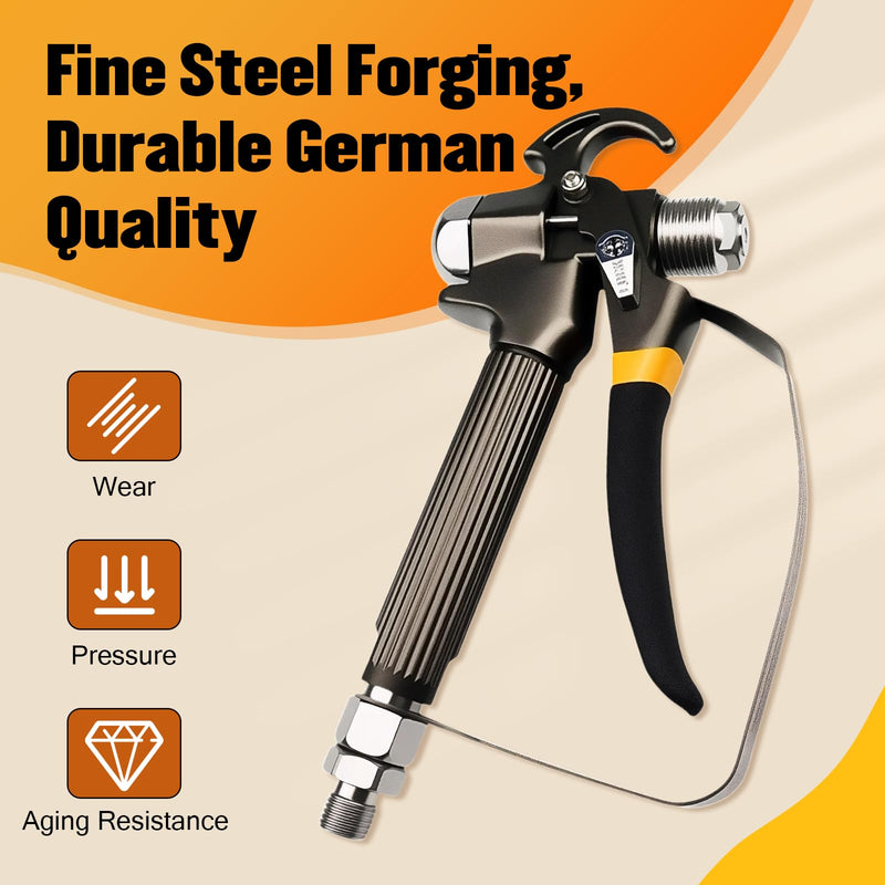 Airless Paint Spray Gun High Pressure 3600 PSI with Reversible 517 Nozzle Tip Guard Swivel Joint for Airless Paint Sprayers Black Steel