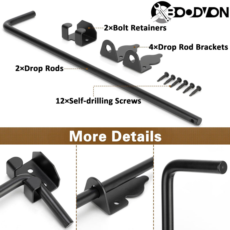 24 Inch Cane Bolt Gate Drop Rod Heavy Duty Gate Hardware, Gate Ground Latch for Wooden Fences, Metal Gates Doors Stopper for Gate Ground, Wrought Iron Gate Latches, Black Finish(2 Pack) 2 24 Inch