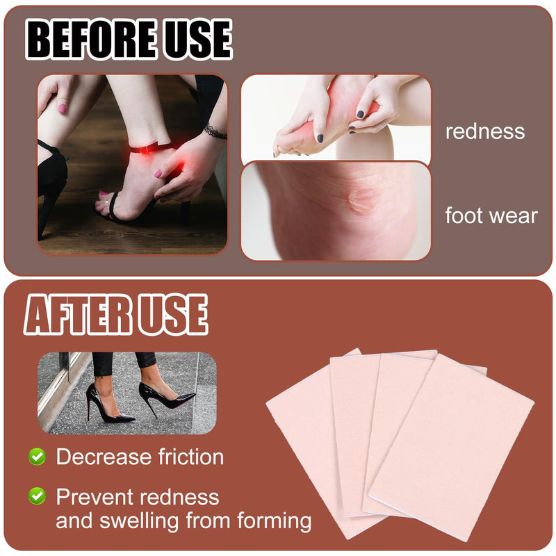 20pcs Adhesive Pads for Feet, Waterproof Moleskin Tape Prevention Padding Moleskin Stickers Moleskin Strips for Feet Decrease Friction for Hiking Running Travel Heel