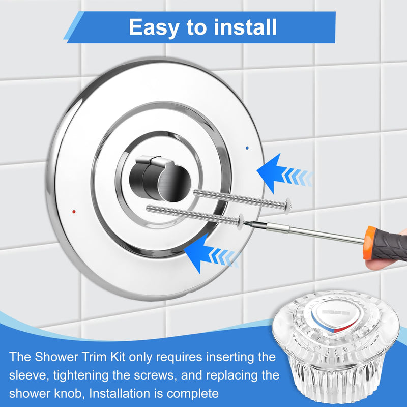 Shower Trim Kit, Compatible with Moen T470 Chateau Shower Trim Kit, for 1225 Cartridge Trim Kit and Single Handle Tub/Shower Trim, Includes Escutcheon, Tubes, Shower Handle and Screws, Chrome