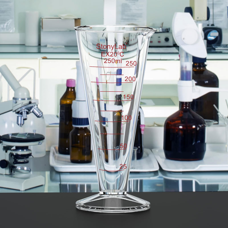 stonylab Graduated Cylinder, 1-Pack Borosilicate Glass Conical Measuring Cylinder Beaker with Wide Mouth and Pour Spout for Precise Measurement, 250 ml