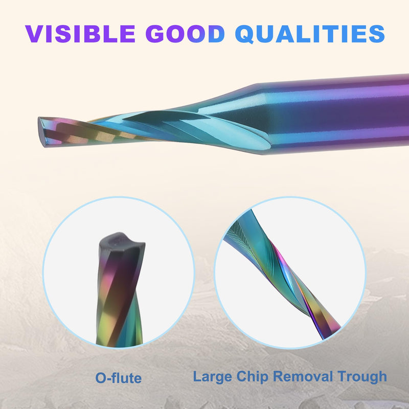 10 Pcs O Flute Up-Cut Router Bit 1/8 inch Shank, 0.06 Inch Cutting Dia CNC Single Flute Spiral Solid Carbide End Mill with DLC Coating, Ideal for Aluminum, Acrylic, Plastic, Wood, MDF, PVC