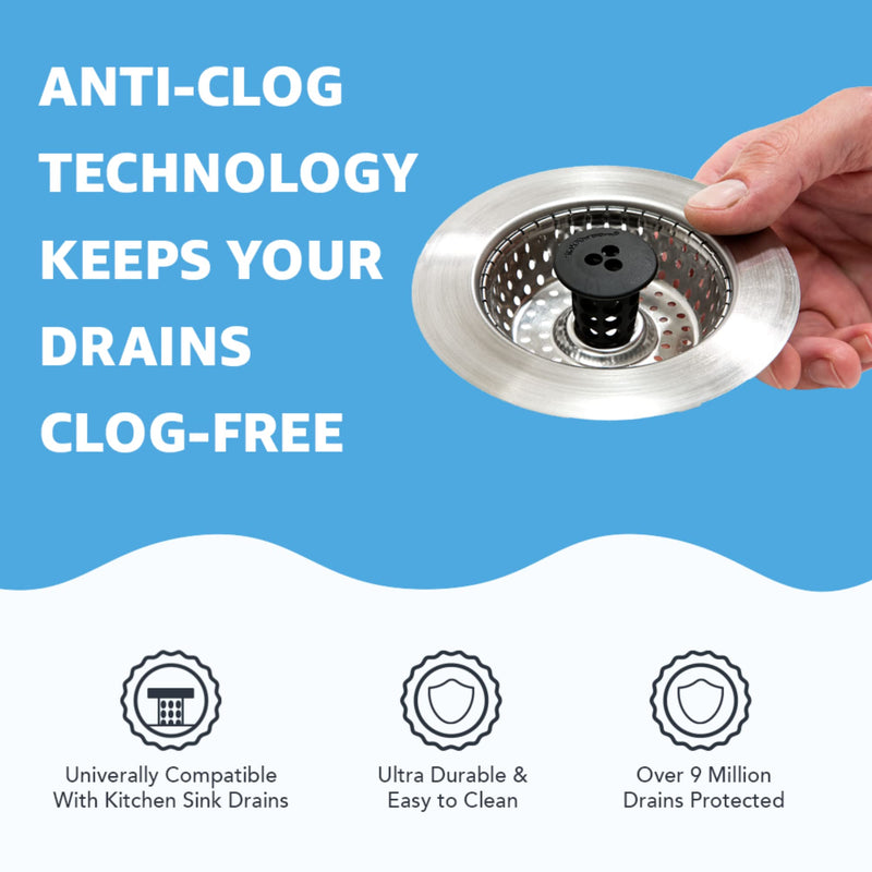 Kitchen SinkShroom Revolutionary Clog-Free Stainless Steel Sink Strainer, Chrome gray 1-(Pack)
