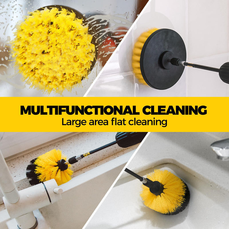 Holikme 9Pack Drill Brush ，All Purpose Drill Brush with Extend Attachment for Bathroom Surfaces, Grout, Floor, Tub, Shower, Tile, Kitchen and Car，Corner,Masonry Brushes，Yellow Yellow