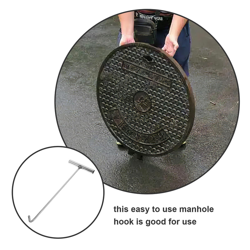 GANAZONO Stainless Steel Manhole Cover Hook Metal T-Hook Storm Drain Cover Hooks Tool Hooks Drain Cover Lifting Hooks Rolling Door Hook 38X16.2CM