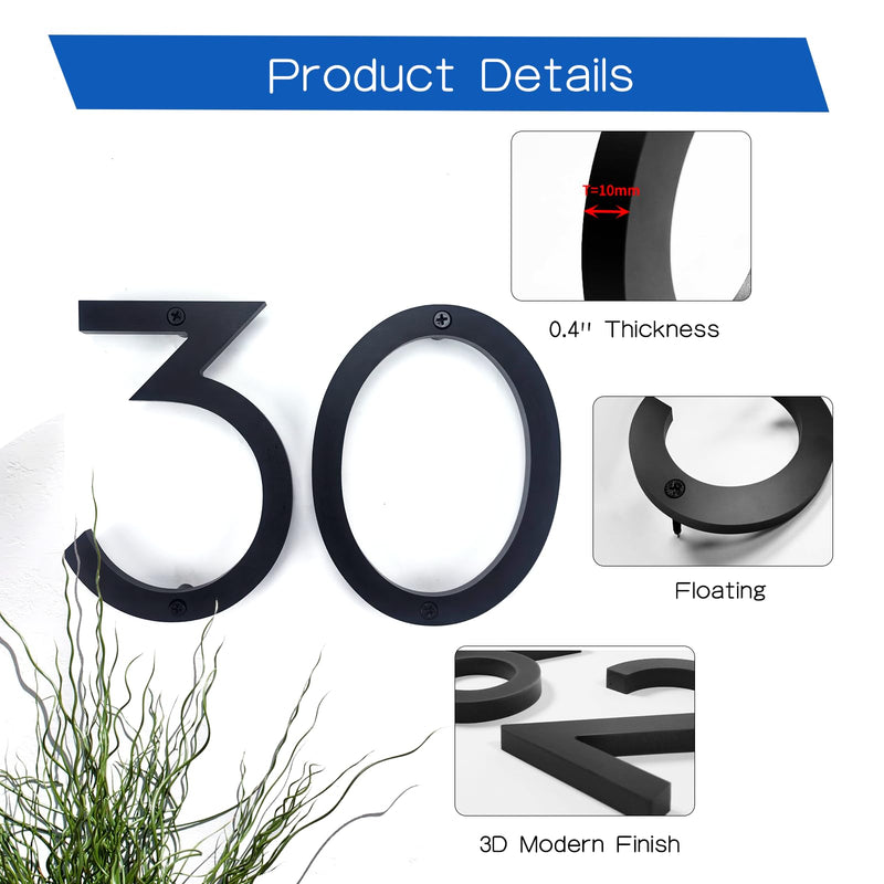 House Numbers for Outside, 6'' Modern Floating Address Numbers for Exterior House, Door And Street, Weatherproof No Rust, Easy to Install with Nails Kit, 3D Decor Matte Black, House Numbers 7 House Number 7