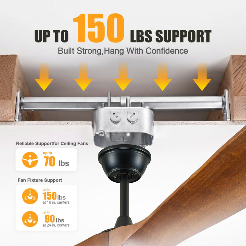 Adjustable Brace for Ceiling Fans, Ceiling Mounting Bracket Electrical Box Silver 13-24 INCH