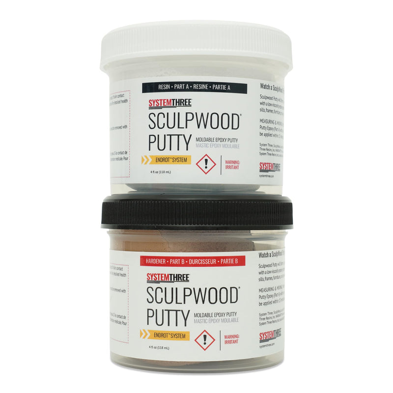 System Three SculpWood Putty Epoxy Wood Filler, 8 oz, Brown