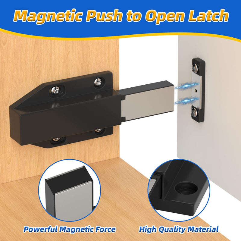 Jiayi Push to Open Magnetic Door Latch Cabinet Hardware Heavy Duty Push Magnets for Large Door Push Release Latch Kitchen Drawer Push Catch Press Out Touch Latch (Black, 6 Pack) Black