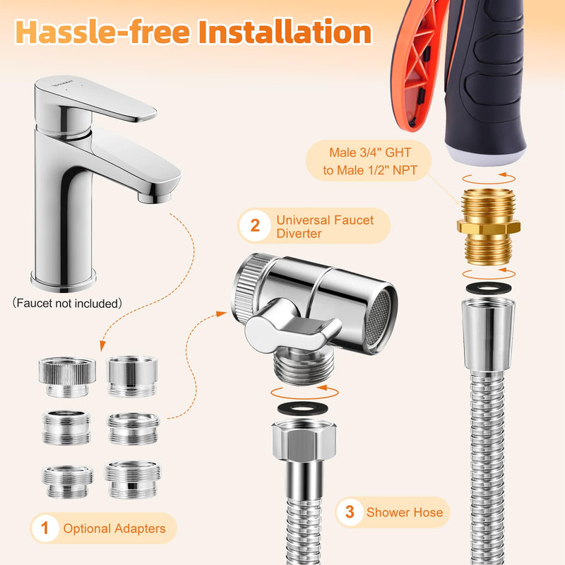 Bathtub Faucet Sprayer Attachment for Tub, Dog Washing Hose Attachment for Bathtub with Faucet Adapters, Sink Sprayer Dog Bath Hose Attachment for Tub Faucet, Dog Shower Attachment 11