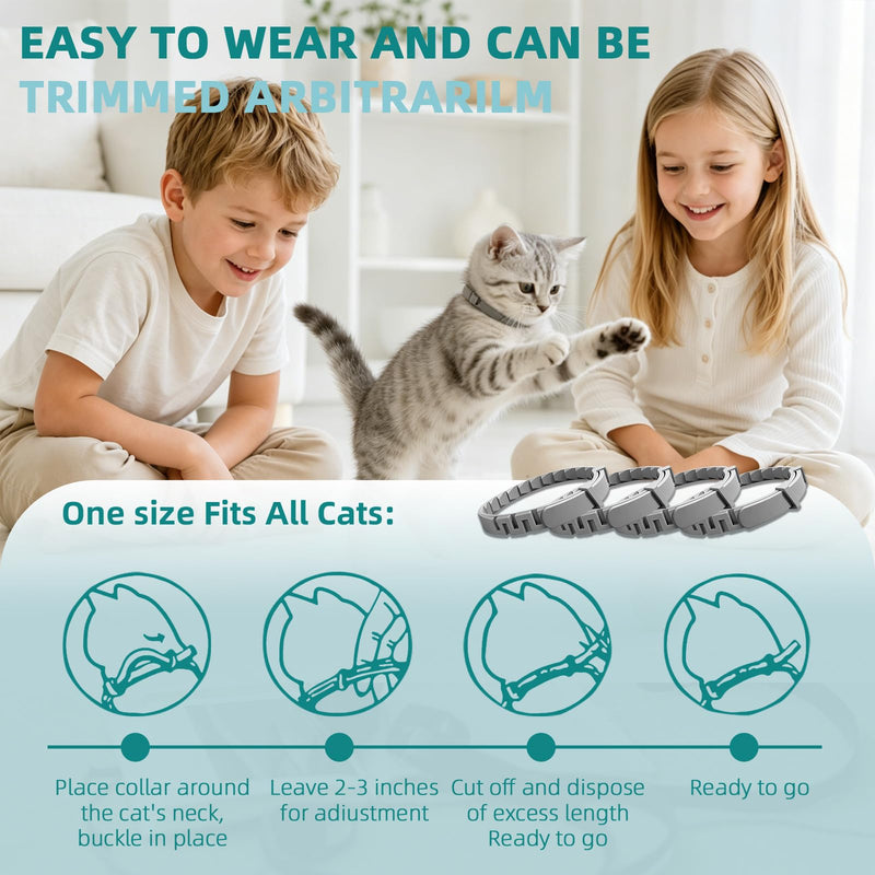 Calming Collar for Cats 4 Pack, Pheromone Stress Relief Collar for Indoor Cats, 15-Inch Adjustable Breakaway Design, 120-Day Support for Travel, Vet Visits, Moving, Fireworks Grey