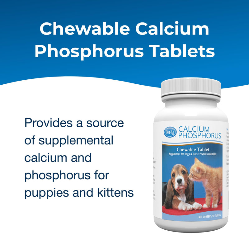 PetAg® Calcium Phosphorus Tablets for Cats & Dogs, 50ct - PawsPlanet Australia