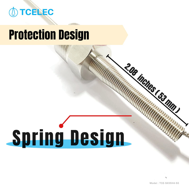 TCE-SK05H4-50 K Type Thermocouple Probe for Furnace Oven Meet The 1/2 PT Screw Thread K-Type Input Instrument Thermocouple Thermometer Sensor Temperature Range from 77°F to 1112°F
