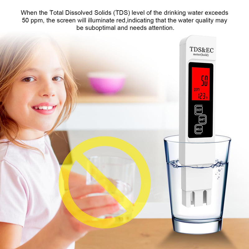 Most Accurate So Far 4-in-1 Instant Read TDS Meter - Measures TDS, EC, & Temperature (°C/°F) - Digital Water Testing Kit for Tap, Well, Pool, Hydroponics, Aquarium, RO/DI System White