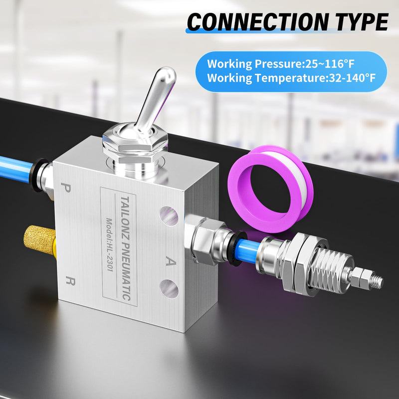 TAILONZ PNEUMATIC 1/8 Inch NPT 2 Position 3 Way Normally Air Mechanical Valve Pneumatic Valve Switching Directional Valve HL-2301 1/8"NPT