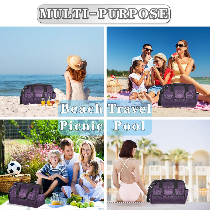Purple marble pattern Tool Bag – Heavy-Duty Multi-Pocket 14+ Pockets (6 Inner + 6 Outer + 2 Side), Removable Shoulder Strap, for Construction, Gardening, Camping, Travel – 14.8 x 9.1 x 10 Inches