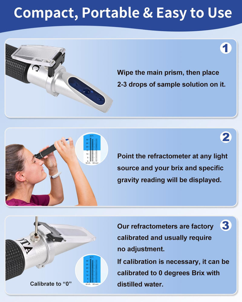 Brix Refractometer, Brix Meter Refractometer with ATC, Dual Scale Refractometer Brix 0-32% & Specific Gravity 1.000-1.130, Lab Refractometer for Wine Making, Beer Brewing, Fruit, Sugar Content - NewNest Australia