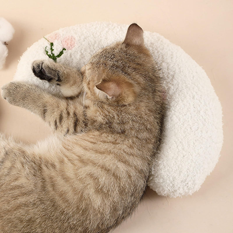 Little Pillow for Cats Puppies Ultra Soft Fluffy Pet Calming Toy Half Donut Cuddler for Joint Relief Sleeping Improve Machine Washable Blanket Set-White White Set