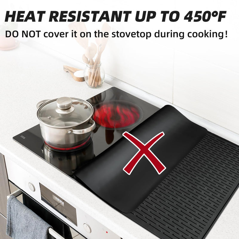 LOPNUR Electric Stove Cover for Stove Top, 30"x21" Silicone Stove Mat for Glass Top Stove Cover Protector, Heat Resistant Induction Cooktop Protector, Non-Slip Kitchen Glass Cooktop Protector, Black 30"L x 21"W