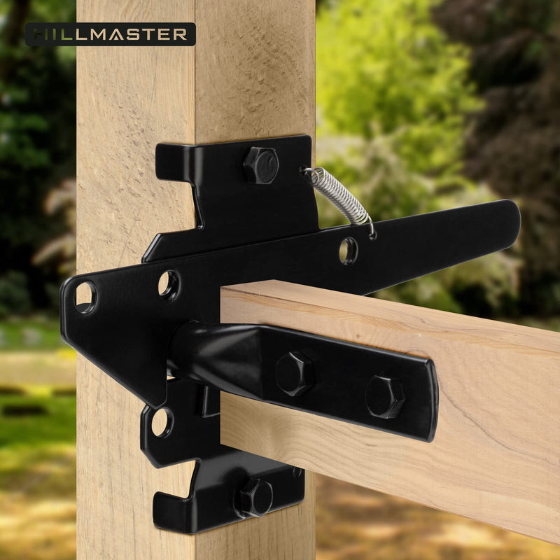 Heavy Duty Self-Locking Gate Latch for Wooden Fence, Post Mount Automatic Gate Lock Gravity Door Latch Hardware for Secure Pool, Outdoor Garden, Metal Gates Vinyl Fences, Black Finish