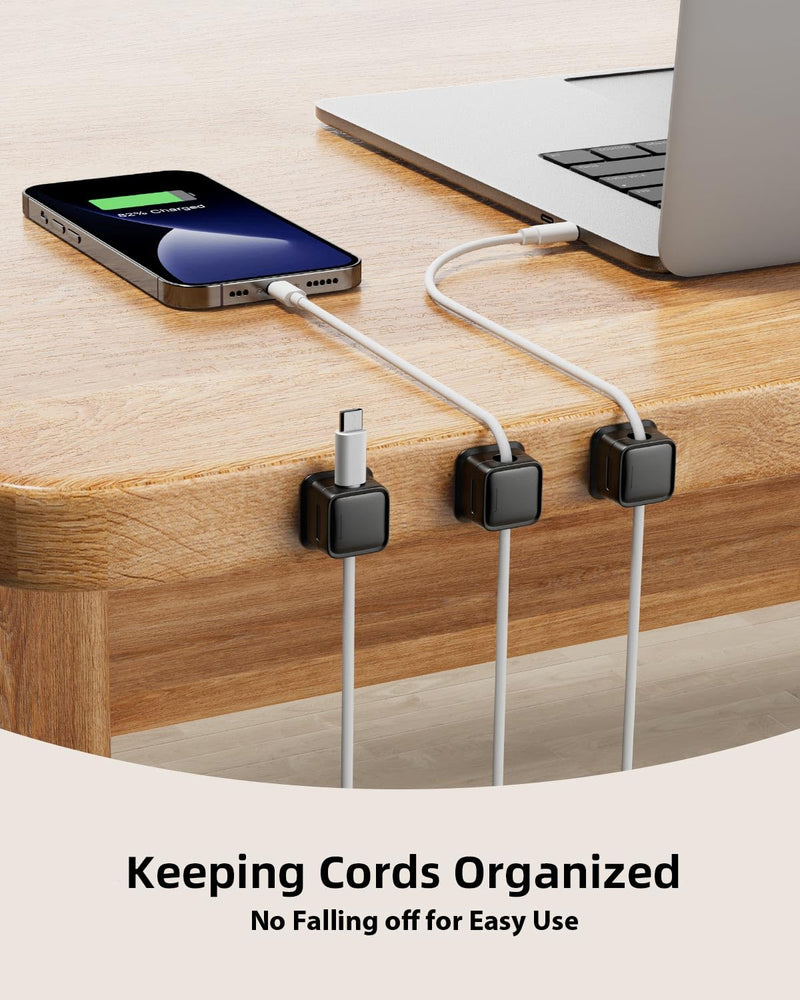 8 Pack Cord Organizer Holder,Costop Strong Adhesive Desk Cable Management Magnetic Easy Open,Organize Phone Charging Cords Wire Holder Organizer Neatly for Home,Office,Car,Desk,Nightstand 8pack Black