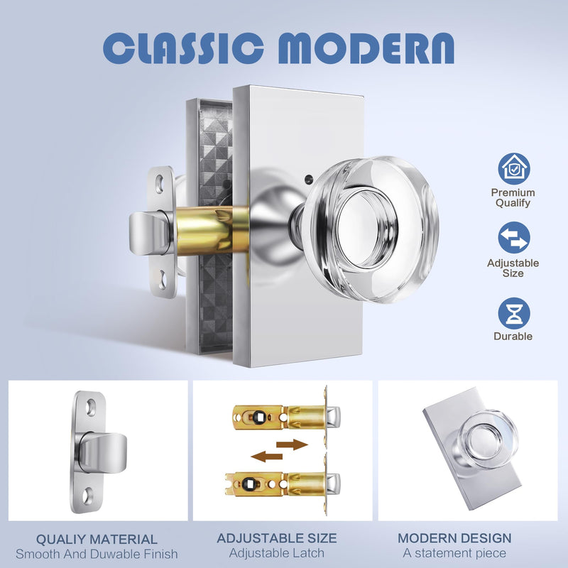 Glass Door Knobs Polished Chrome Privacy Crystal Door Knob with Lock for Bedroom Bathroom Privacy 1 Pack