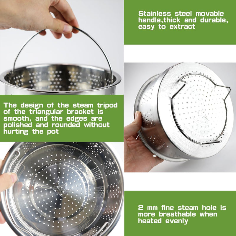 Vegetable Steamer Basket 304 Stainless Steel Vegetable Steamer Basket with Handles Mesh Strainer for Strain, Rinse, Steam Cook, 17.5CM 17.5X17.5X9.5CM