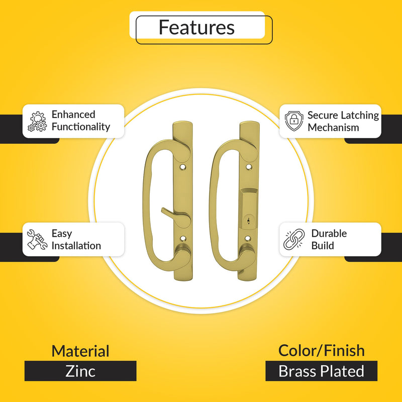 Brixwell Patio Door Handle Keyed Offset Latch, Zinc Material, Brass Plated